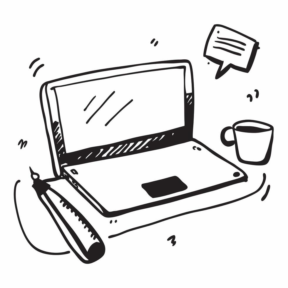Laptop and Coffee Mug Isolated concept as A image featuring a sleek laptop and a coffee mug isolated on a white background Perfect for illustrating a productive home office pure Set 7 vector
