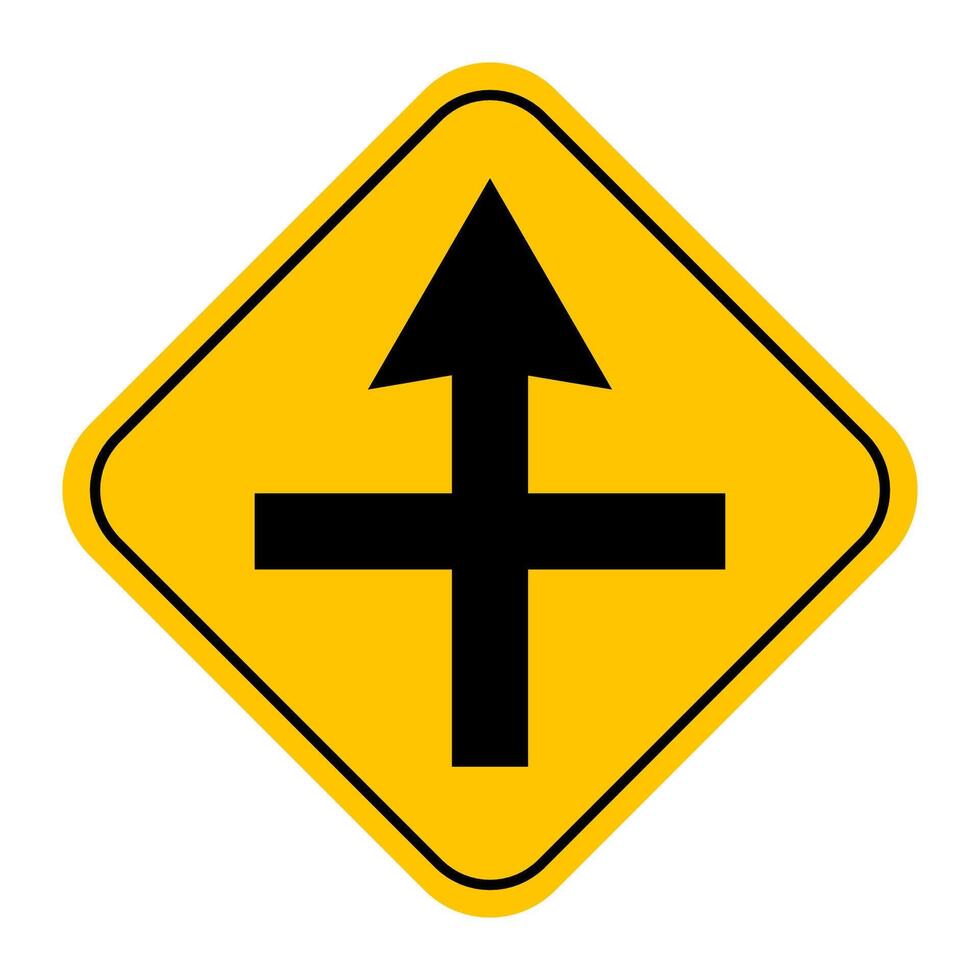 Crossroad ahead, side roads to right and left sign vector