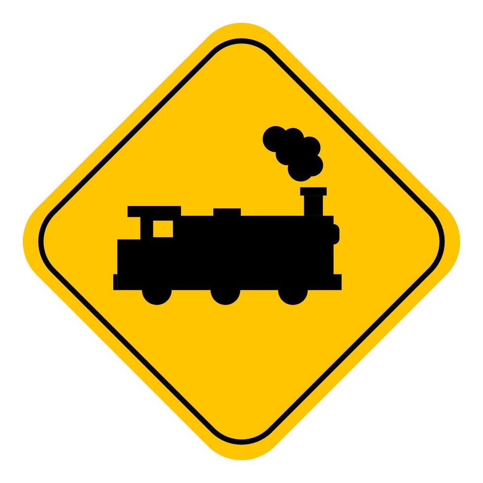 Rail crossing without barriers ahead sign. vector