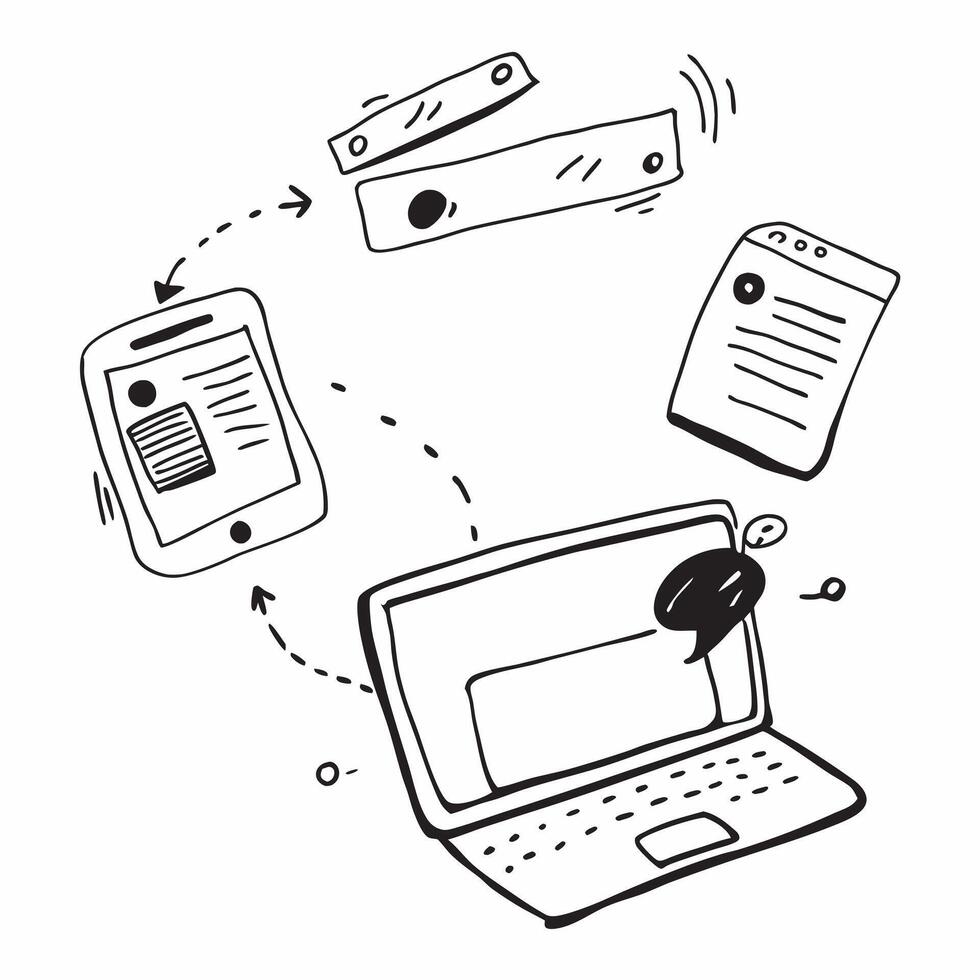 Laptop and Phone with Remote Work Text concept as A laptop and phone with the text Remote Work on a white background symbolizing the tools and connectivity needed for remote work pure vector