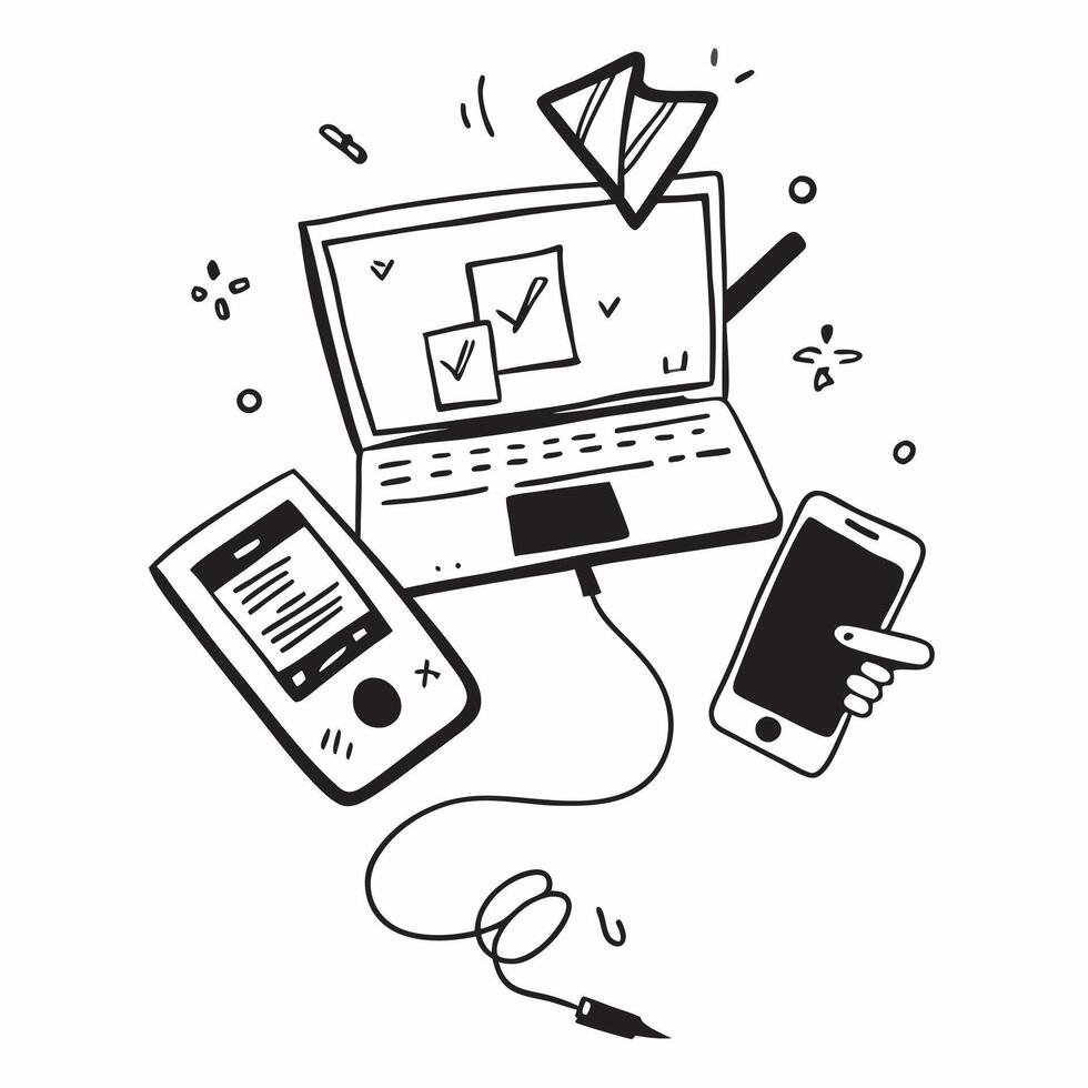 Laptop and Phone with Remote Work Text concept as A laptop and phone with the text Remote Work on a white background symbolizing the tools and connectivity needed for remote work pure Set 4 vector