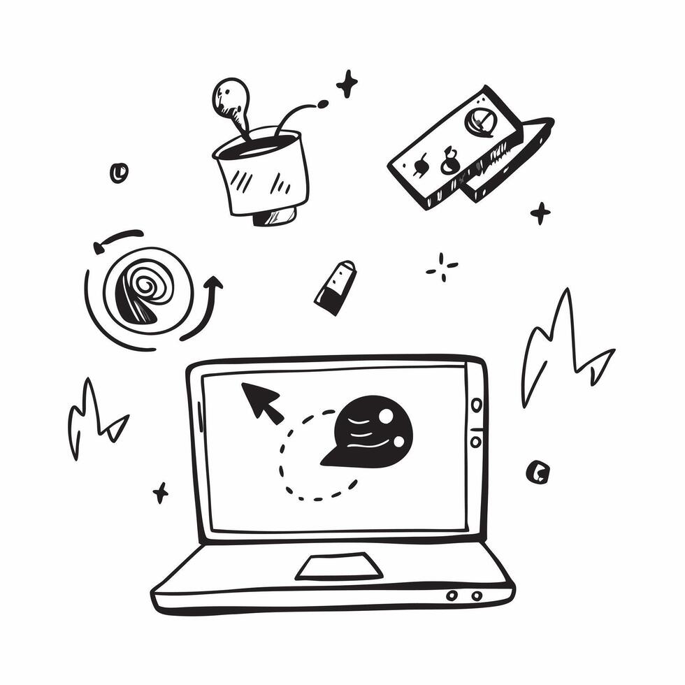 Laptop with glowing holographic business icons and copy space for Sharad Purnima concept as Camera movement Pan across the laptop with glowing holographic business icons Scene Iso pure vector
