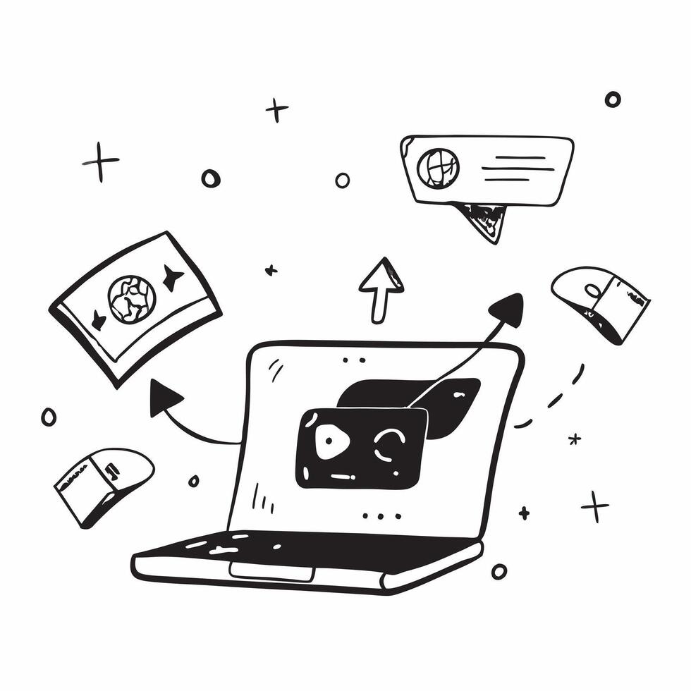 Laptop with holographic communication icons and copy space for Sharad Purnima concept as Camera movement Pan across the laptop with glowing holographic communication icons Scene I pure vector