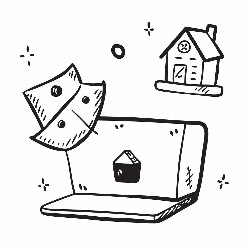 Laptop with Holographic Home Office Icon and Productivity Icon concept as A photo featuring a laptop with a glossy glowing holographic home office icon and productivity icon The o pure Set 6 vector