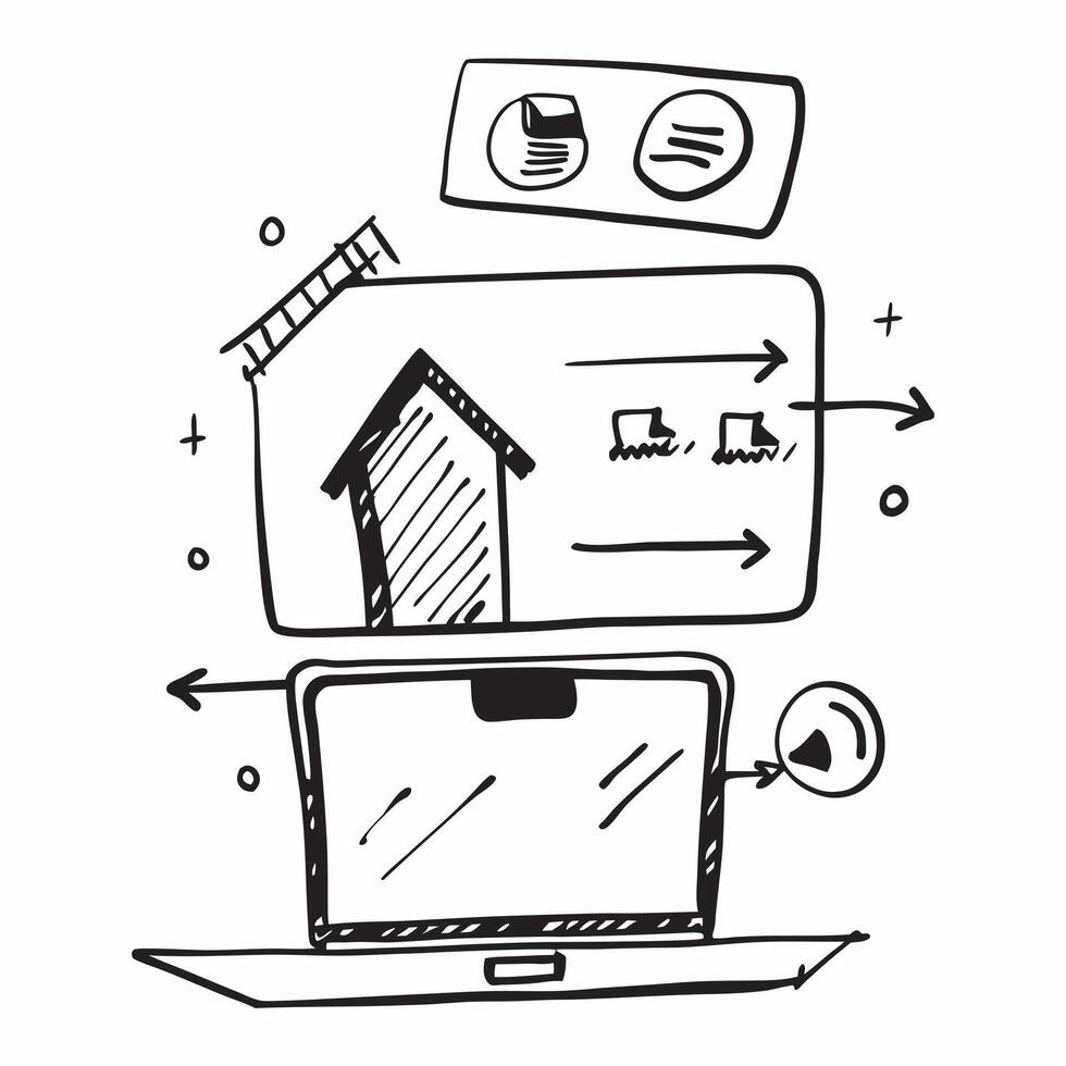 Laptop with Holographic Home Office Icon and Productivity Icon concept as A photo featuring a laptop with a glossy glowing holographic home office icon and productivity icon The o pure Set 13 vector