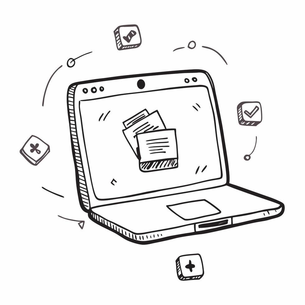 Laptop with Holographic Home Office Icon and Productivity Icon concept as A photo featuring a laptop with a glossy glowing holographic home office icon and productivity icon The o pure Set 17 vector