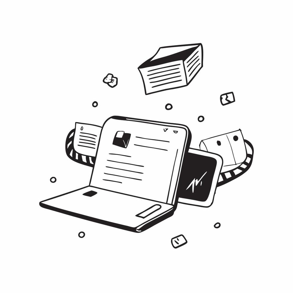 Laptop with Holographic Home Office Icon and Productivity Icon concept as A photo featuring a laptop with a glossy glowing holographic home office icon and productivity icon The o pure Set 12 vector