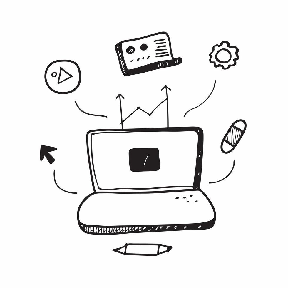 Laptop with Holographic Home Office Icon and Productivity Icon concept as A photo featuring a laptop with a glossy glowing holographic home office icon and productivity icon The o pure Set 23 vector