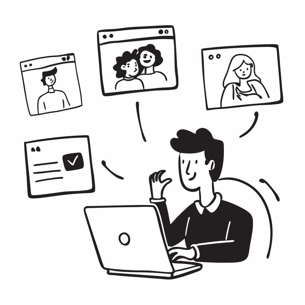 Manager candidly coordinating a remote team via conference concept as A candid shot of a manager coordinating a remote team via conference The camera captures the mana pure vector