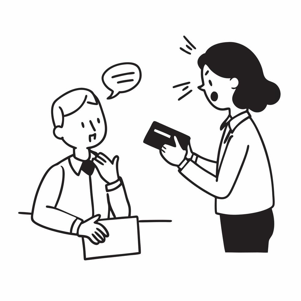 Manager candidly handling a customer complaint in a retail setting concept as A candid shot of a manager handling a customer complaint in a retail setting The camera captures the pure vector