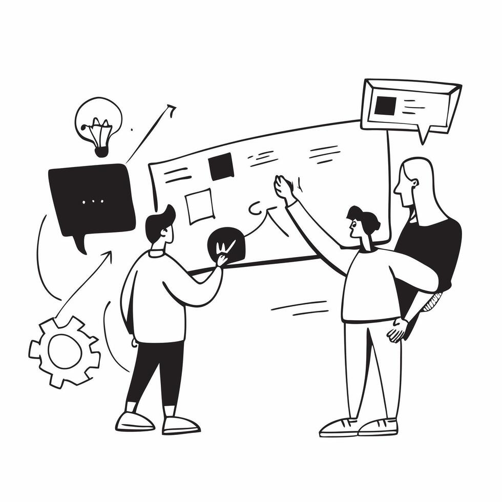 Marketing team brainstorming in a glossy flexible workspace concept as Camera movement Zoom into the team digital whiteboard during a brainstorming session Scene A collaborative a pure Set 2 vector