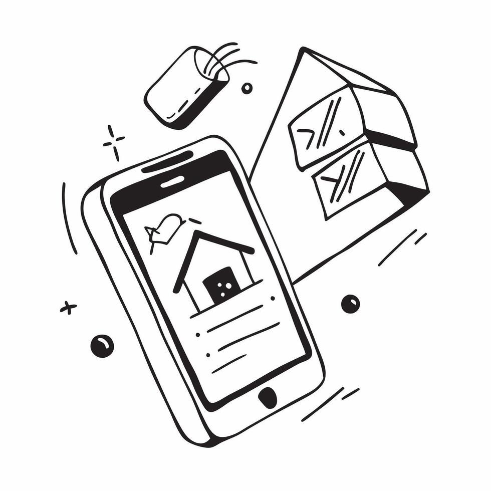 Mobile Phone with Holographic Home Office Icon and Connectivity Icon concept as A photo depicting a mobile phone with a glossy glowing holographic home office icon and connectivity pure Set 12 vector