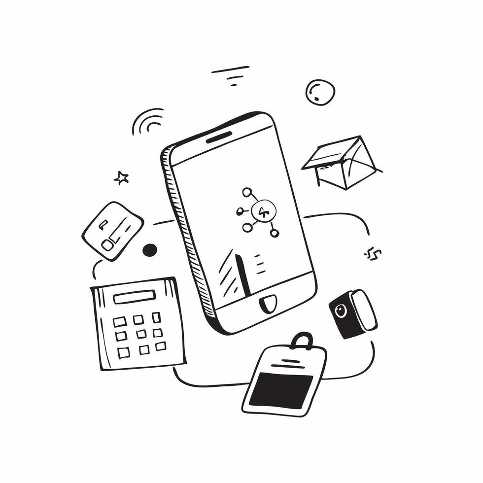 Mobile Phone with Holographic Home Office Icon and Connectivity Icon concept as A photo depicting a mobile phone with a glossy glowing holographic home office icon and connectivity pure Set 25 vector