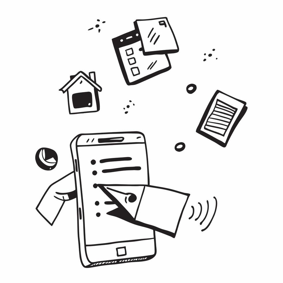 Mobile Phone with Holographic Home Office Icon and Connectivity Icon concept as A photo depicting a mobile phone with a glossy glowing holographic home office icon and connectivity pure Set 5 vector