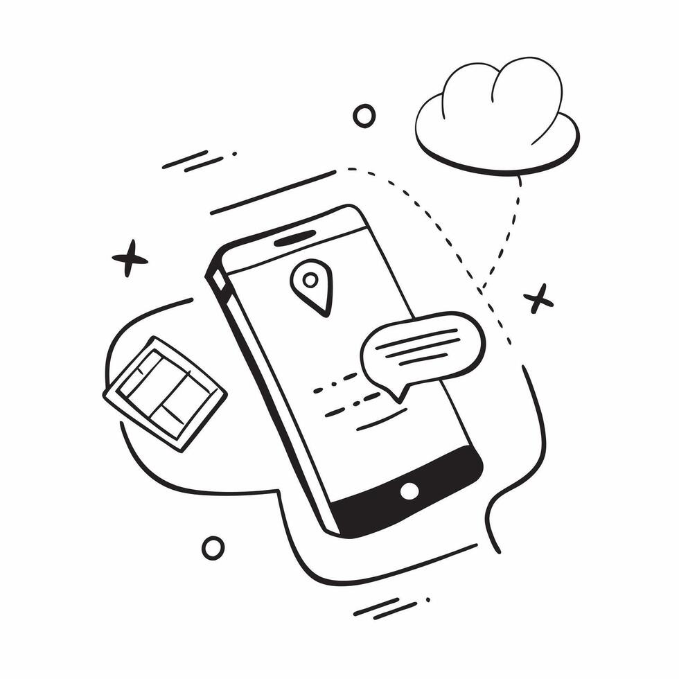 Mobile Phone with Holographic Home Office Icon and Connectivity Icon concept as A photo depicting a mobile phone with a glossy glowing holographic home office icon and connectivity pure Set 17 vector