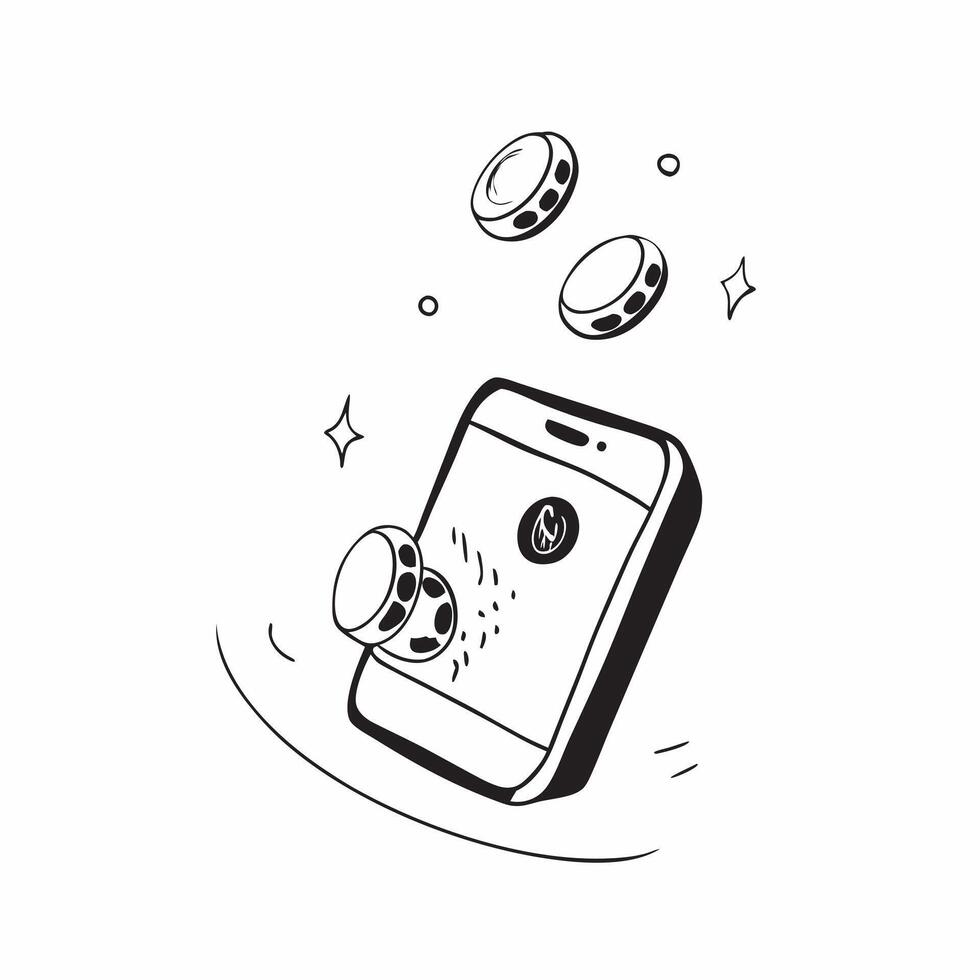 Mobile phone with holographic silver coins and Dhanteras text isolated on white background concept as Camera movement Pan across the mobile phone screen displaying holographic silv pure vector