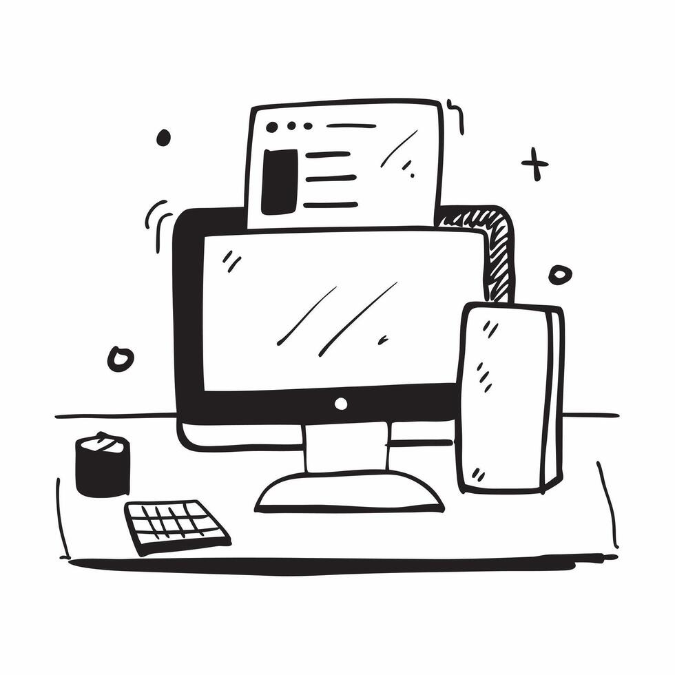 Monitor and Desk Organizer Isolated concept as A image featuring a monitor and a desk organizer isolated on a white background Great for depicting an efficient and organize pure Set 7 vector