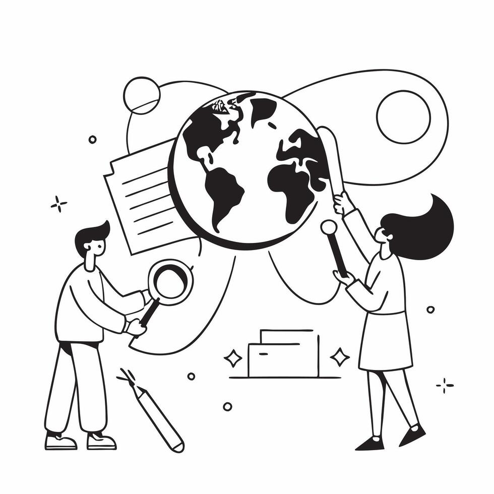 People with Earth and Climate Change Research concept as A group of people conducting climate change research with an earth model set against a dreamy background offering ample spa pure vector