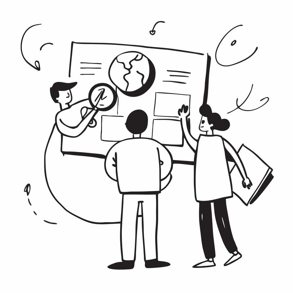 People with Earth and Eco friendly Project Proposals concept as A group of people presenting eco friendly project proposals with an earth model set against a whimsical background o pure Set 2 vector
