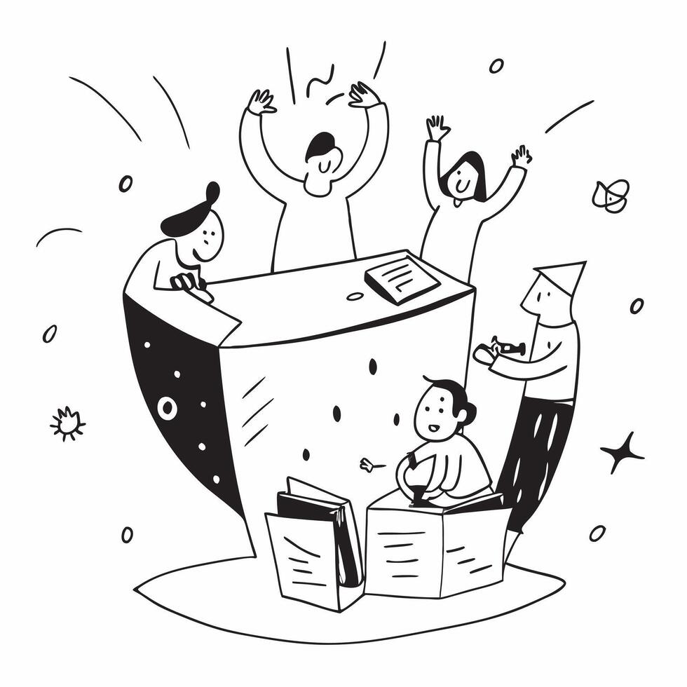People with Enchanted Office Environments and Smiling Faces concept as A group of people in enchanted office environments with smiling faces set against a whimsical background offe pure Set 3 vector