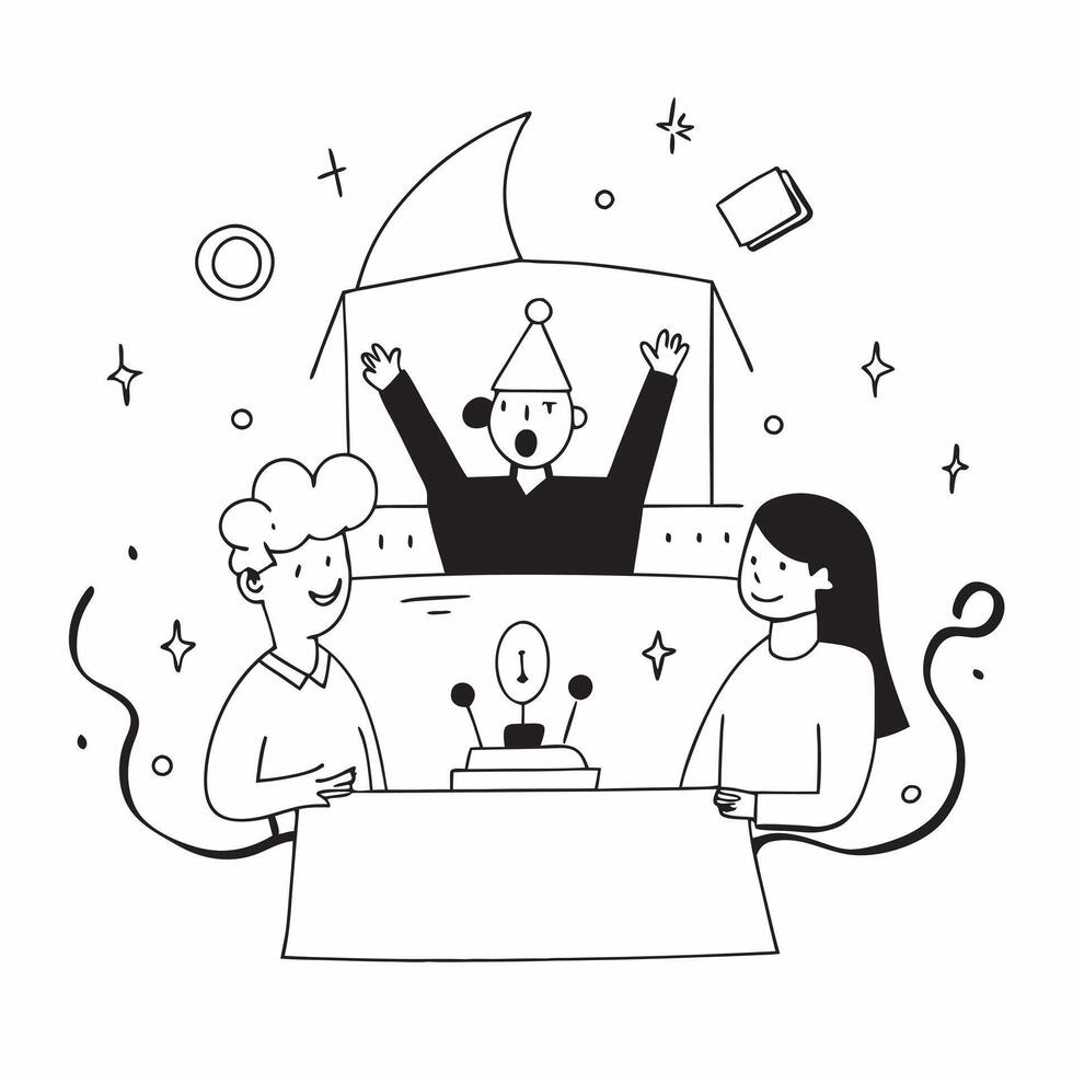 People with Enchanted Office Spaces and Smiling Faces concept as A group of people in enchanted office spaces with smiling faces set against a whimsical background offering ample s pure Set 3 vector