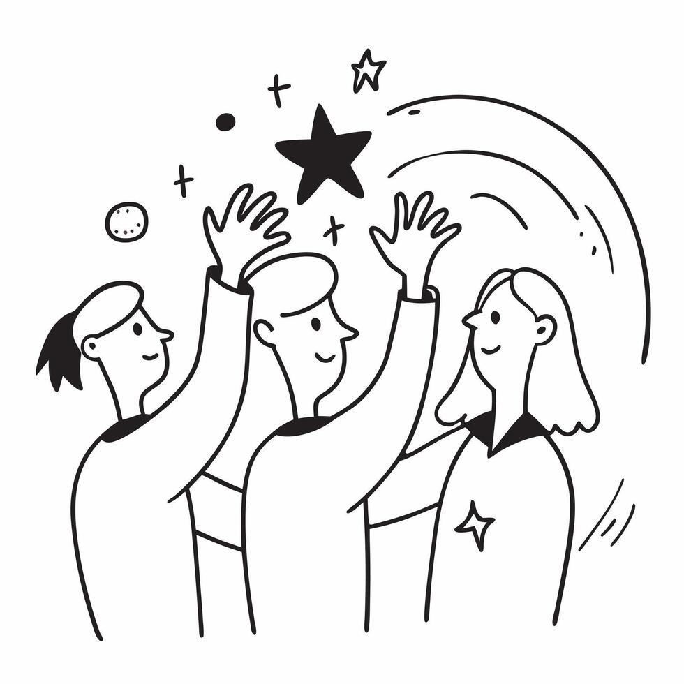 People with Enchanted Stars and Smiling Faces concept as A group of people holding enchanted stars with smiling faces set against a whimsical background offering ample space for te pure vector