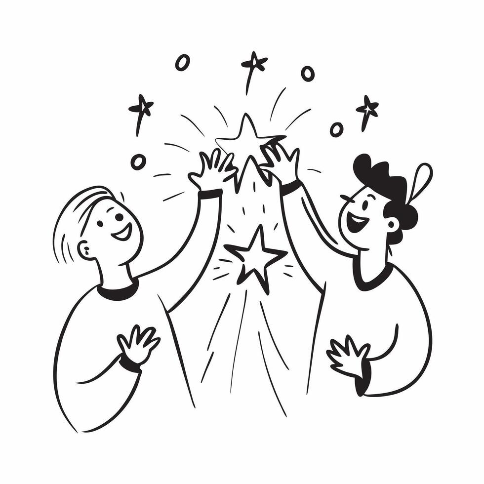 People with Enchanted Stars and Smiling Faces concept as A group of people holding enchanted stars with smiling faces set against a whimsical background offering ample space for te pure Set 3 vector