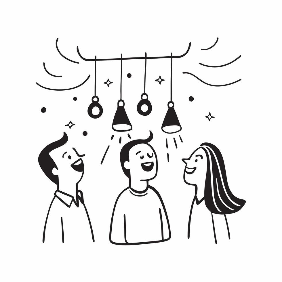 People with Enchanted Wind Chimes and Smiling Faces concept as A group of people listening to enchanted wind chimes with smiling faces set against a whimsical background offering a pure Set 2 vector