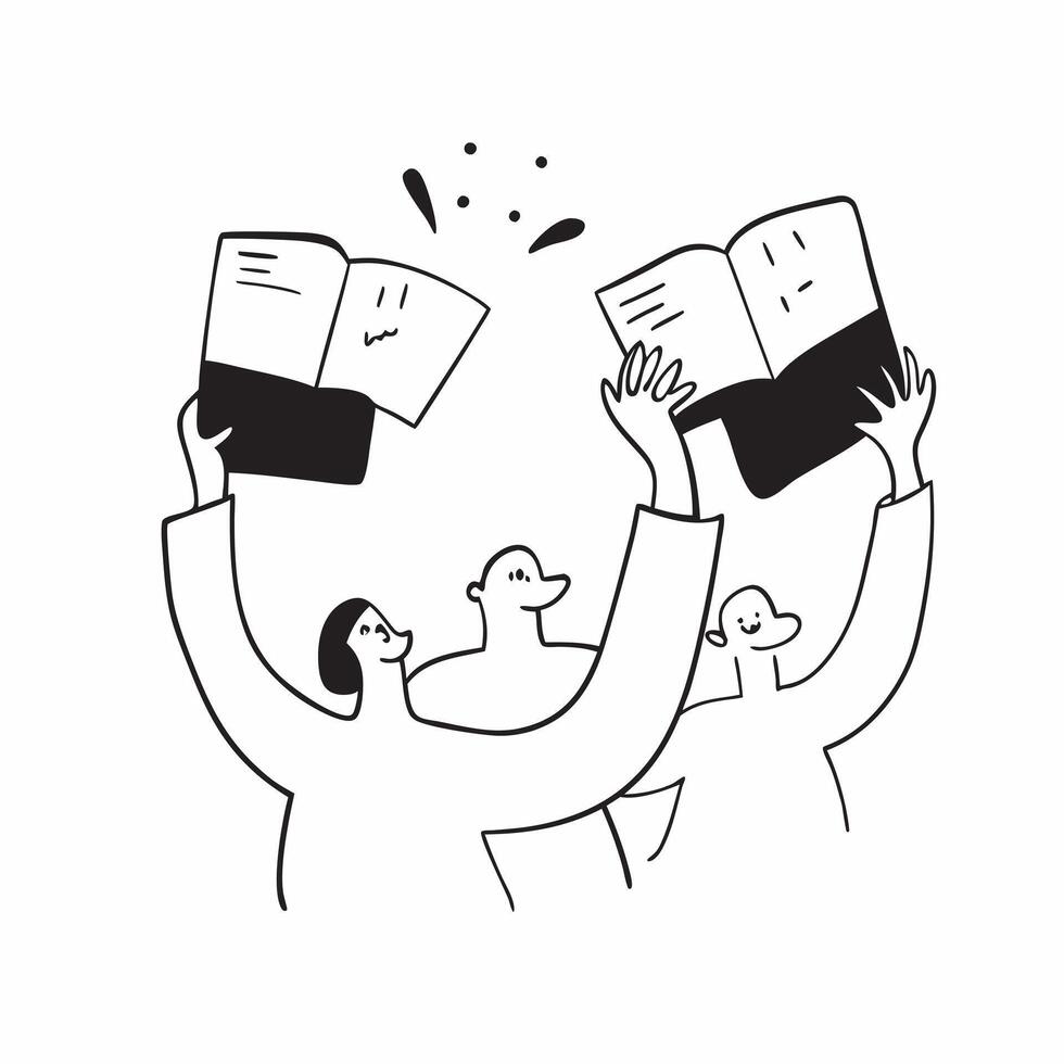 People with Floating Agendas and Beaming Faces concept as A group of people holding floating agendas with beaming faces set against a dreamy background offering ample space for tex pure Set 2 vector