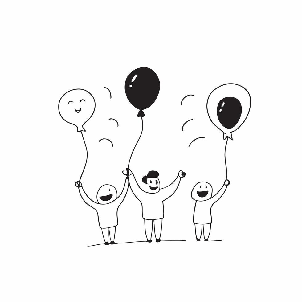 People with Floating Balloons and Smiling Faces concept as A group of people holding floating balloons with smiling faces set against a whimsical background offering ample space fo pure Set 2 vector