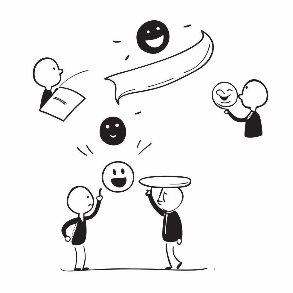 People with Floating Feedback Tools and Joyful Faces concept as A group of people using floating feedback tools with joyful faces set against a whimsical background offering ample pure Set 2 vector
