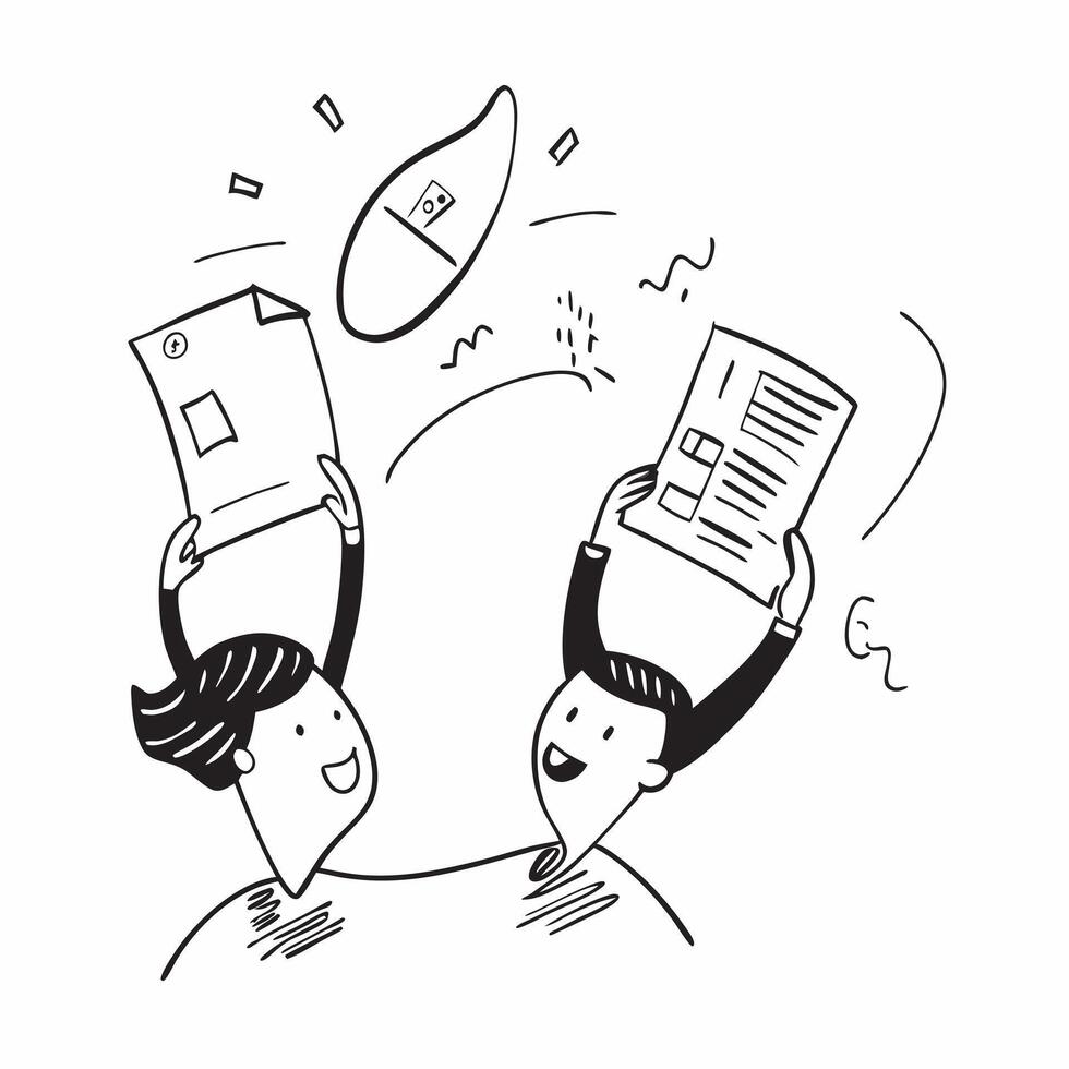 People with Floating Financial Reports and Joyful Expressions concept as A group of people with floating financial reports and joyful expressions set against a dreamy background of pure vector