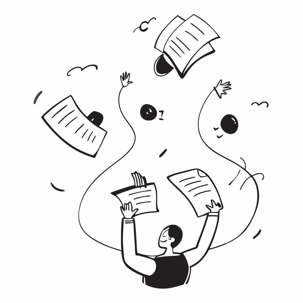 People with Floating Financial Reports and Joyful Expressions concept as A group of people with floating financial reports and joyful expressions set against a dreamy background of pure Set 2 vector