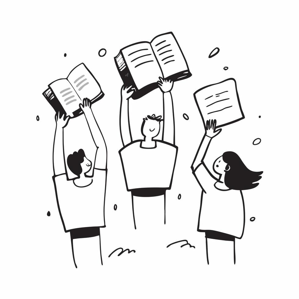 People with Floating Meeting Agendas and Joyful Expressions concept as A group of people holding floating meeting agendas with joyful expressions set against a dreamy background of pure vector