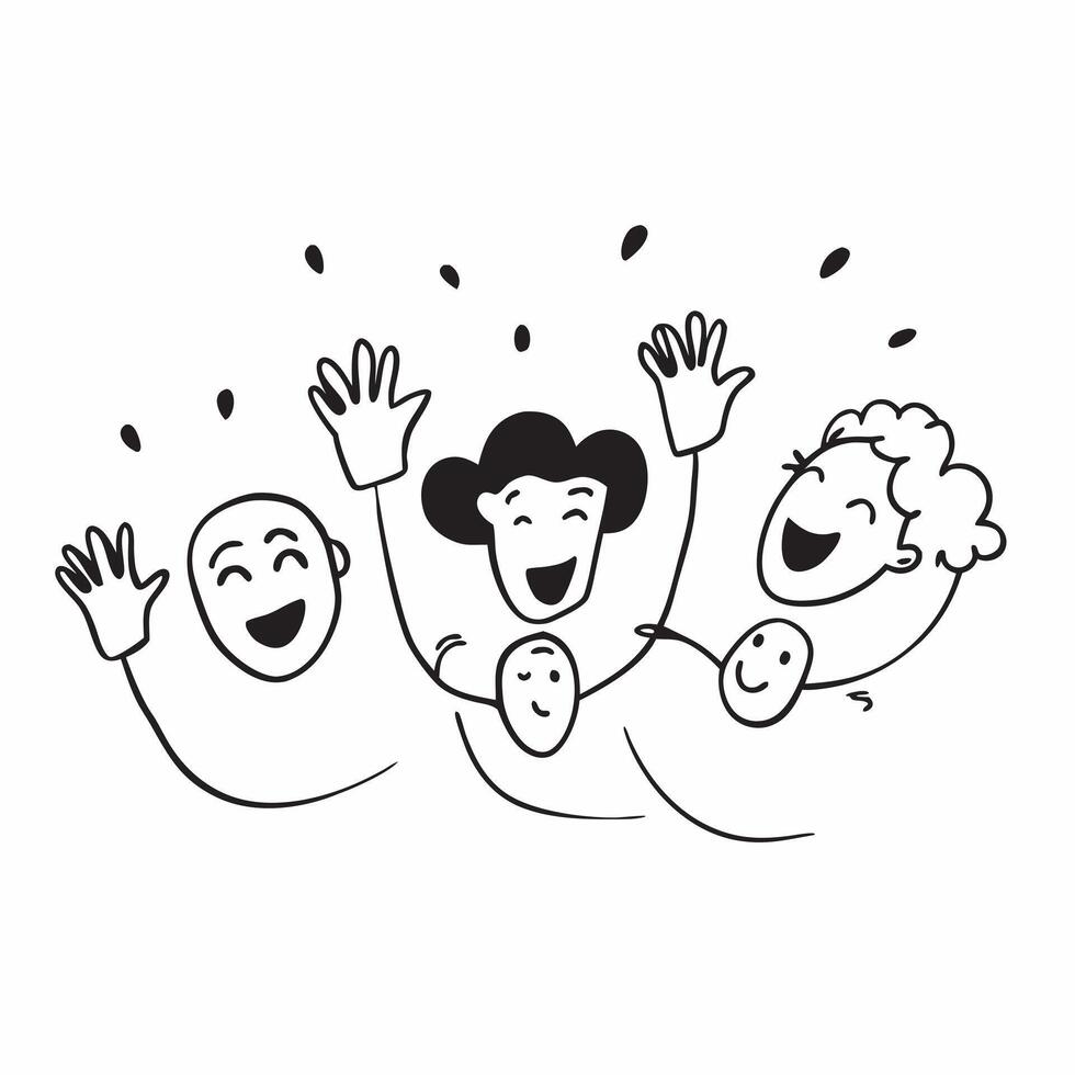 People with Floating Laughter and Joyful Faces concept as A group of people enjoying floating laughter with joyful faces set against a dreamy background offering ample space for te pure Set 2 vector