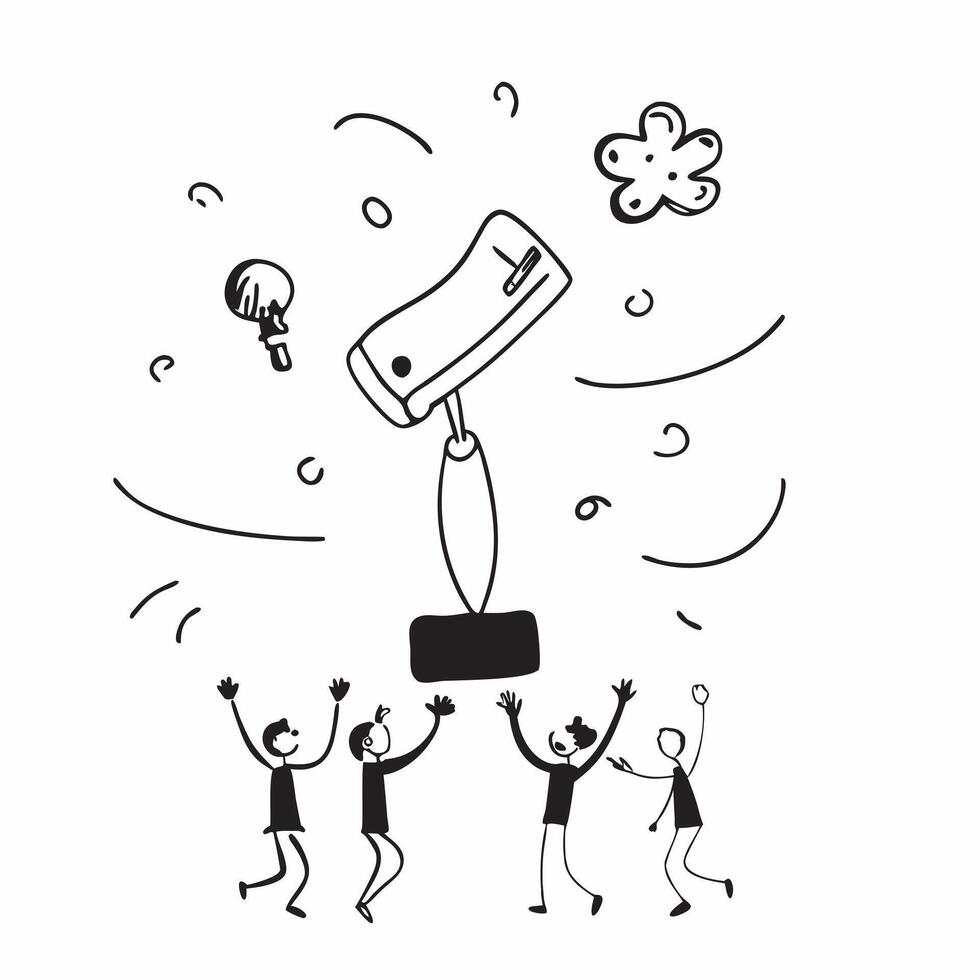 People with Floating Meeting Tools and Joyful Expressions concept as A group of people using floating meeting tools with joyful expressions set against a whimsical background offer pure Set 2 vector