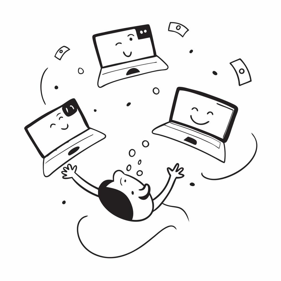 People with Floating Monitors and Joyful Faces concept as A group of people using floating monitors with joyful faces set against a dreamy background offering ample space for text pure Set 3 vector