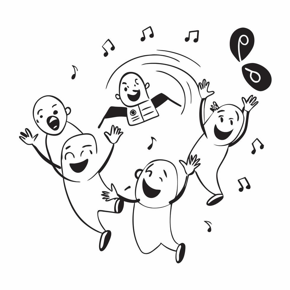 People with Floating Music Notes and Joyful Faces concept as A group of people enjoying floating music notes with joyful faces set against a dreamy background offering ample space pure Set 3 vector