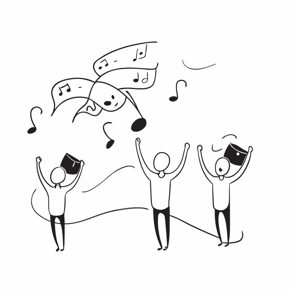 People with Floating Music Notes and Joyful Faces concept as A group of people enjoying floating music notes with joyful faces set against a dreamy background offering ample space pure Set 2 vector