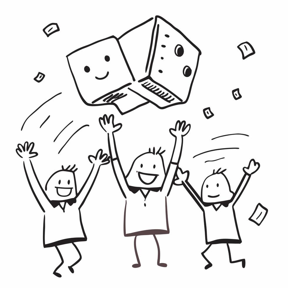 People with Floating Packing Slips and Joyful Faces concept as A group of people holding floating packing slips with joyful faces set against a dreamy background offering ample spa pure vector