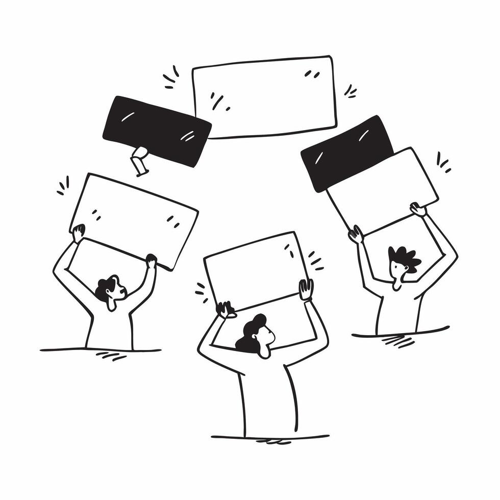 People with Floating Presentation Boards and Joyful Faces concept as A group of people using floating presentation boards with joyful faces set against a fantastical background off pure Set 2 vector