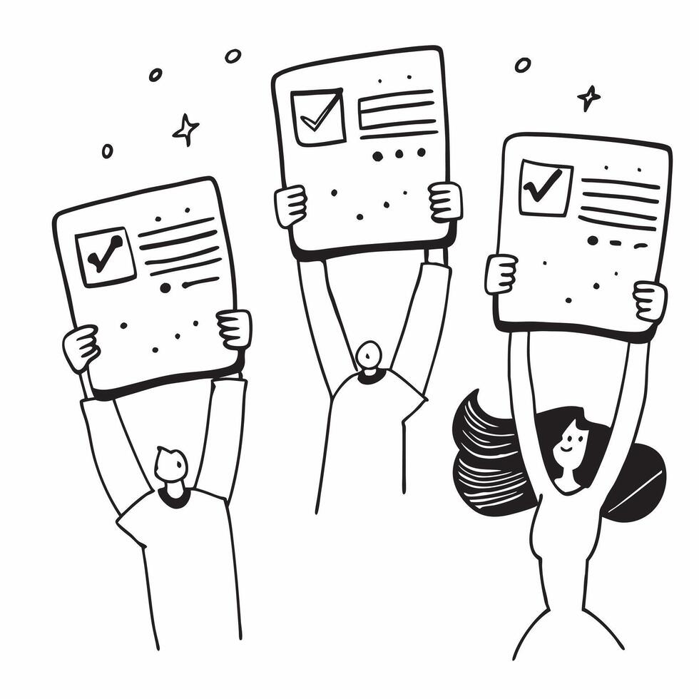 People with Floating Review Charts and Joyful Expressions concept as A group of people holding floating review charts with joyful expressions set against a dreamy background offeri pure Set 3 vector