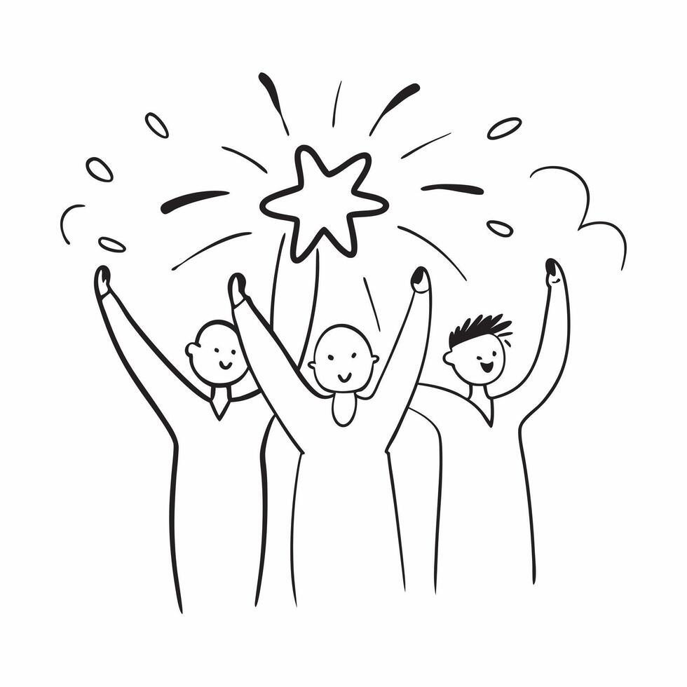 People with Floating Stars and Joyful Faces concept as A group of people holding floating stars with joyful faces set against a whimsical background offering ample space for text o pure Set 2 vector