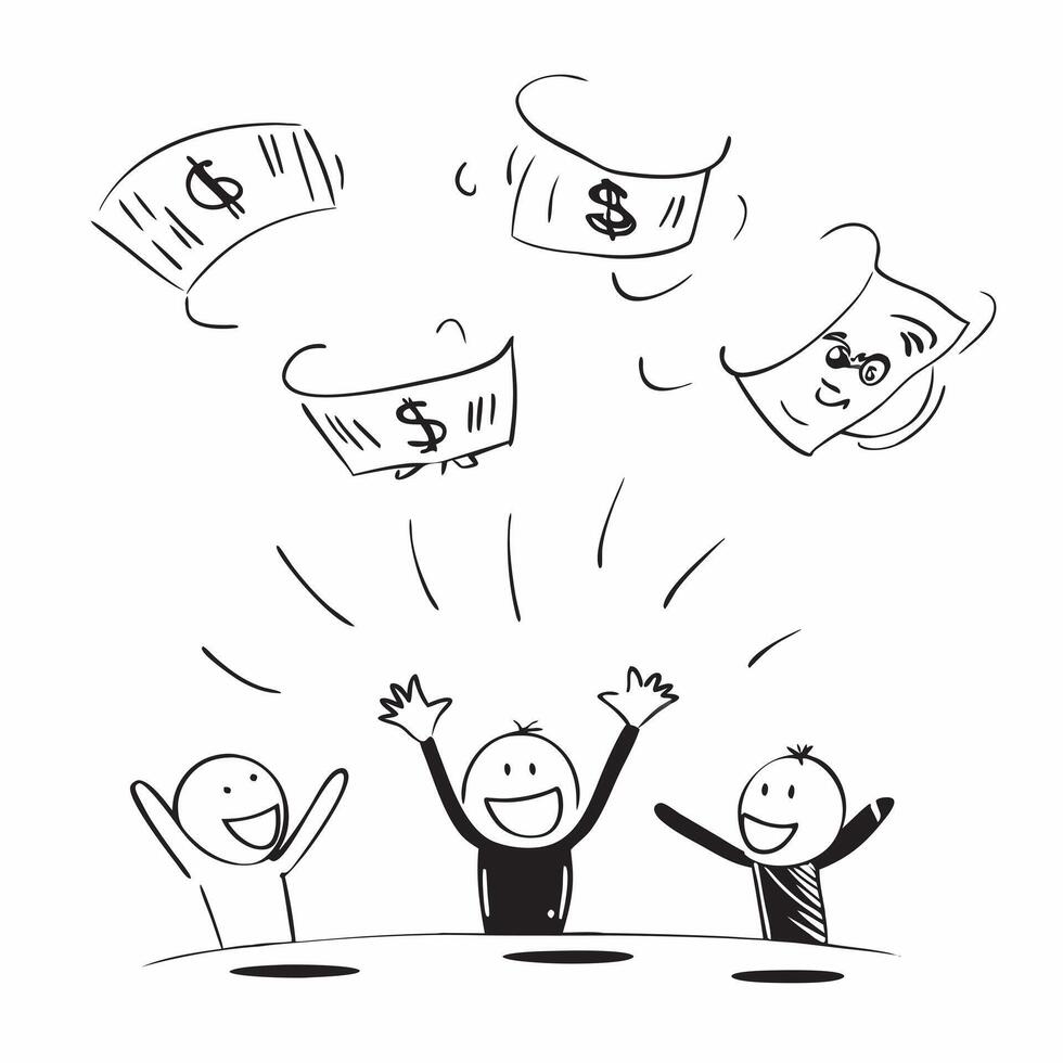 People with Flying Dollar Bills and Luminous Smiles concept as A group of people with flying dollar bills and luminous smiles set against an ethereal background offering ample spac pure Set 2 vector