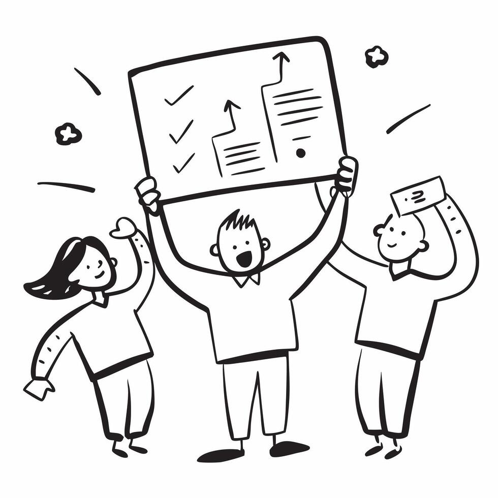 People with Glowing Appraisal Charts and Joyful Faces concept as A group of people holding glowing appraisal charts with joyful faces set against a dreamy background offering ample pure Set 3 vector