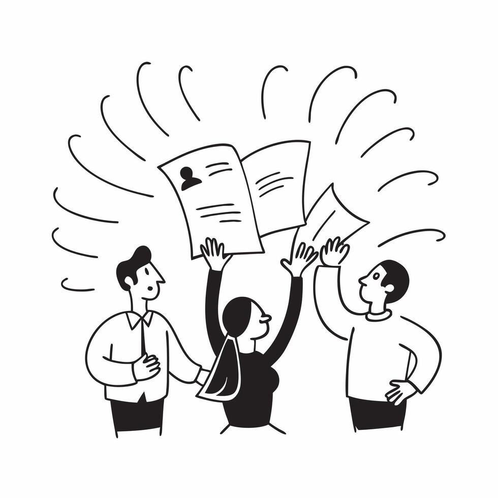People with Glowing Candidate Interviews and Joyful Expressions concept as A group of people conducting glowing candidate interviews with joyful expressions set against a fantastic pure Set 3 vector