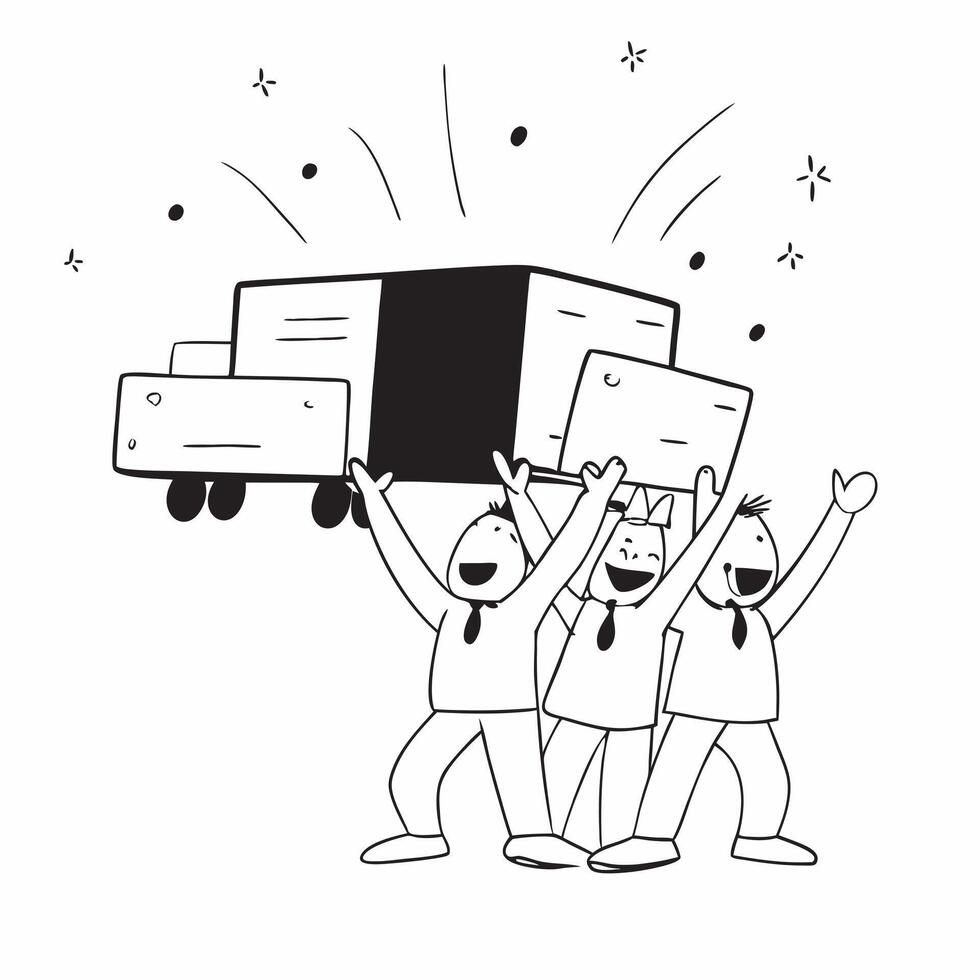 People with Glowing Delivery Trucks and Joyful Expressions concept as A group of people using glowing delivery trucks with joyful expressions set against a fantastical background o pure Set 2 vector