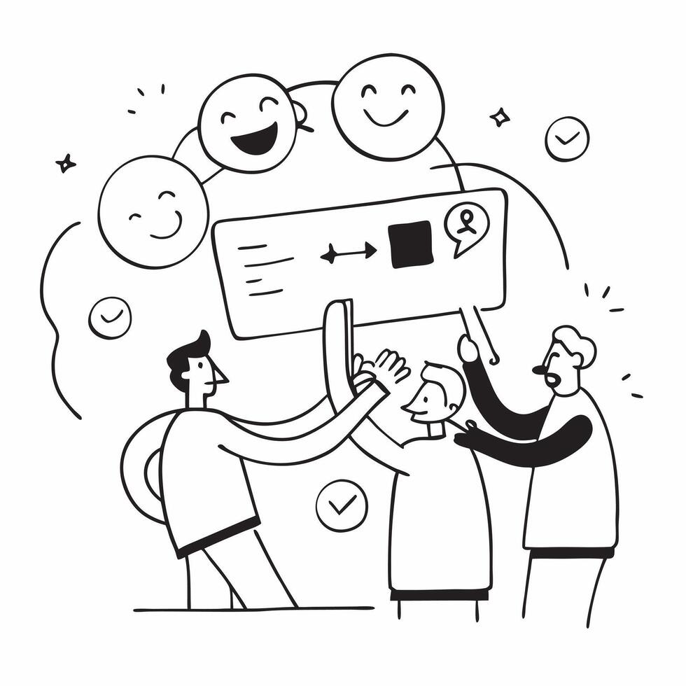 People with Glowing Collaboration Tools and Happy Smiles concept as A group of people using glowing collaboration tools with happy smiles set against a whimsical background offerin pure vector