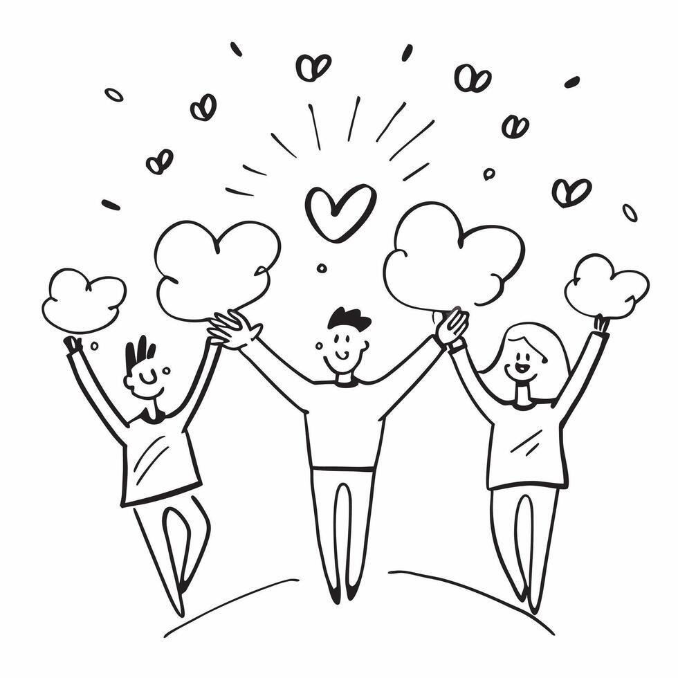 People with Glowing Hearts and Joyful Expressions concept as A group of people holding glowing hearts with joyful expressions set against a dreamy background offering ample space f pure vector