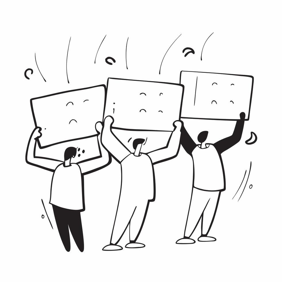 People with Glowing Hiring Boards and Joyful Expressions concept as A group of people using glowing hiring boards with joyful expressions set against a fantastical background offer pure vector